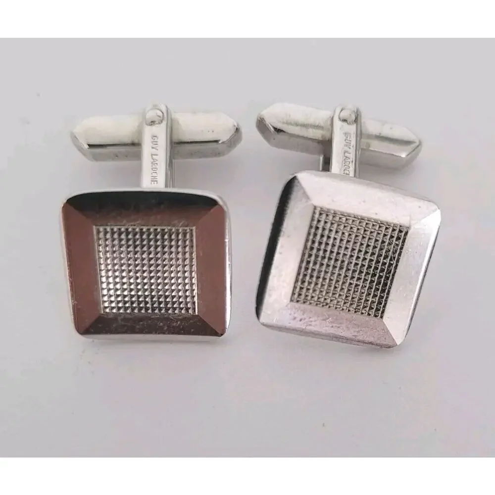 Guy Laroche Paris Silver Tone Logo Cufflinks Signed Square‎ French Designer